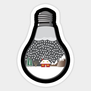 A snowy night in a light bulb Sticker